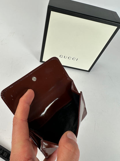 Vintage Gucci Horsebit Compact Wallet Burgundy Patent Leather