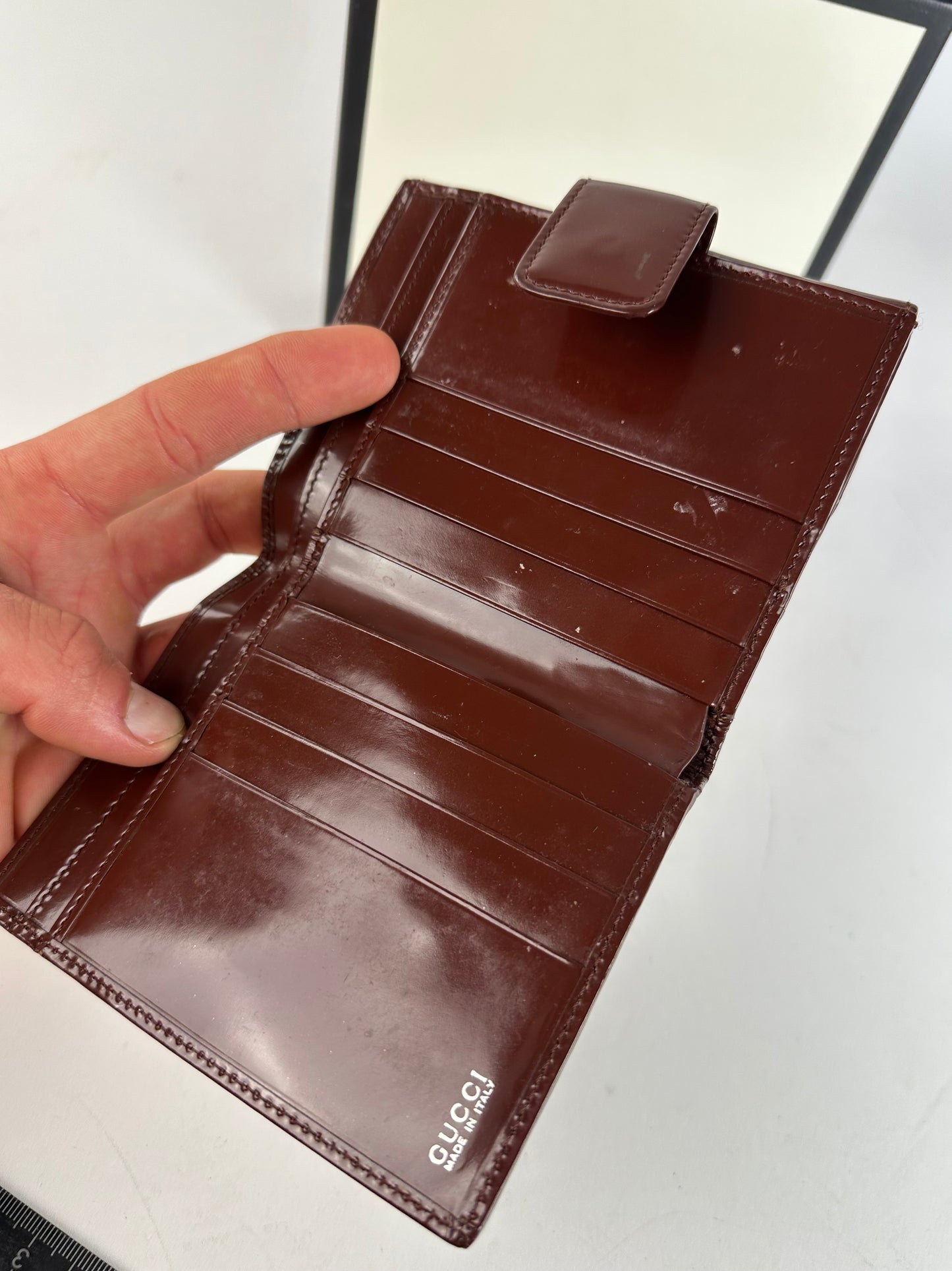 Vintage Gucci Horsebit Compact Wallet Burgundy Patent Leather