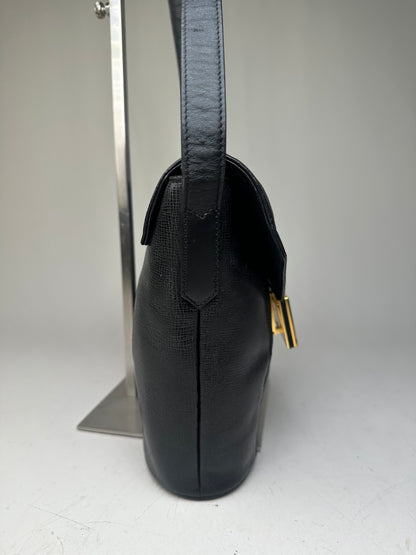 Vintage Givenchy Logo Embossed Leather Shoulder Bag Black Gold