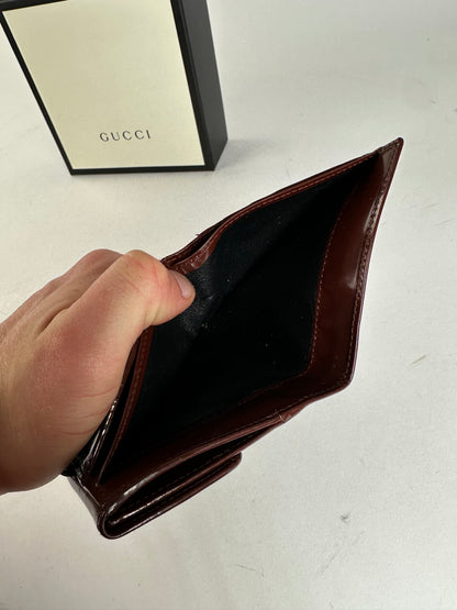Vintage Gucci Horsebit Compact Wallet Burgundy Patent Leather