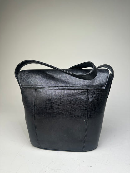 Vintage Givenchy Logo Embossed Leather Shoulder Bag Black Gold