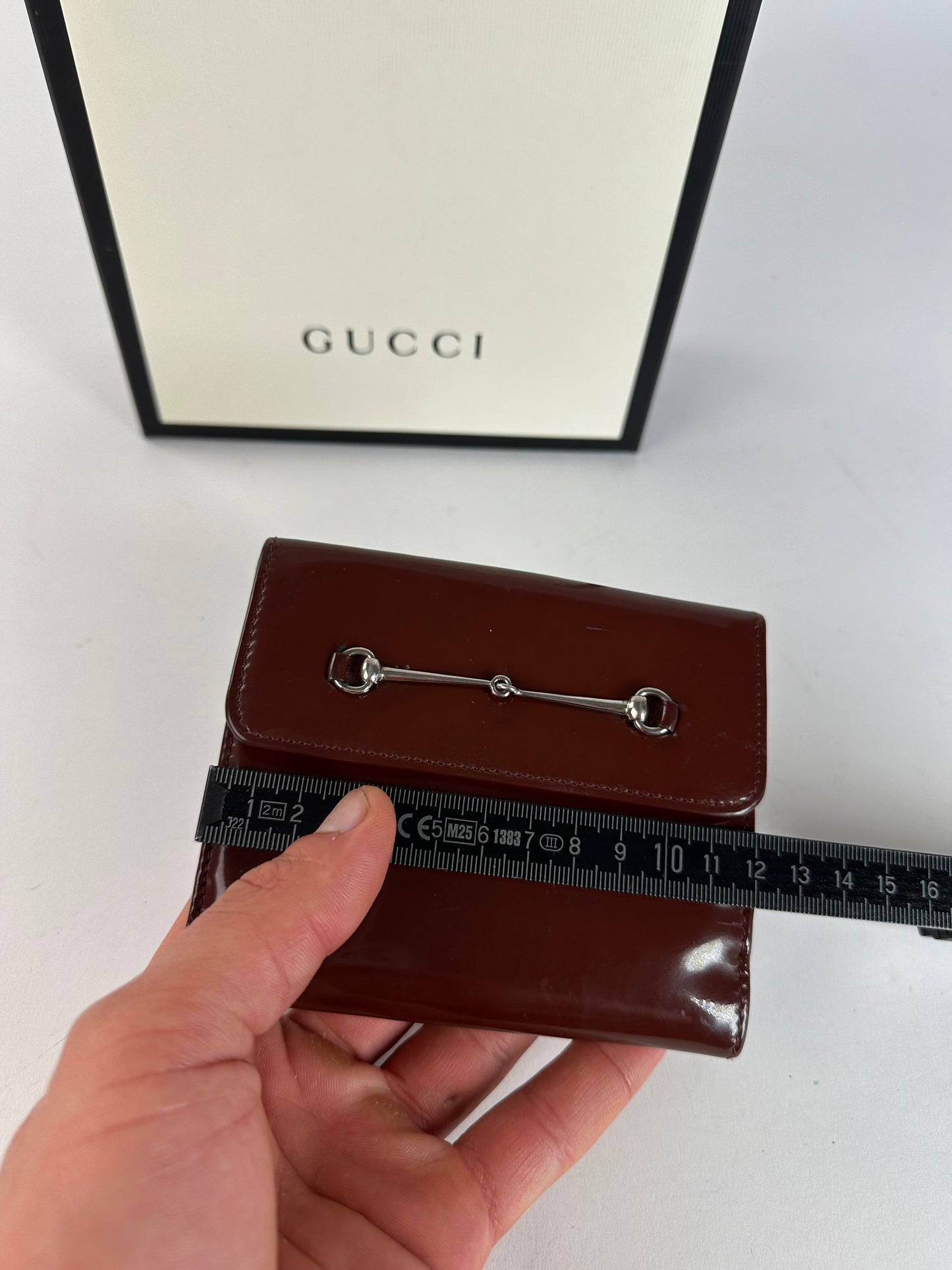 Vintage Gucci Horsebit Compact Wallet Burgundy Patent Leather