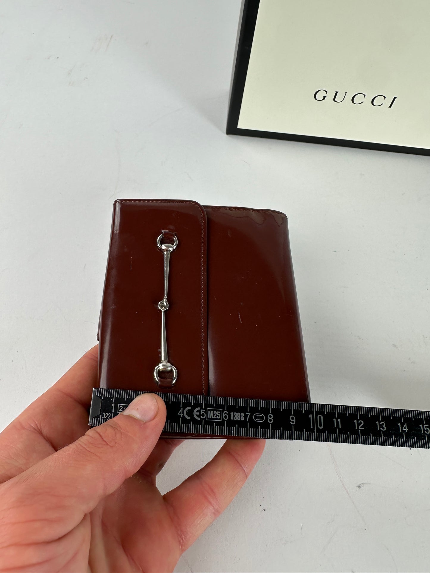 Vintage Gucci Horsebit Compact Wallet Burgundy Patent Leather