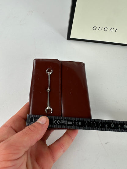 Vintage Gucci Horsebit Compact Wallet Burgundy Patent Leather