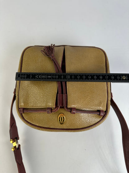 Vintage Cartier Must de Cartier Textured Leather Crossbody Bag Tan Burgundy