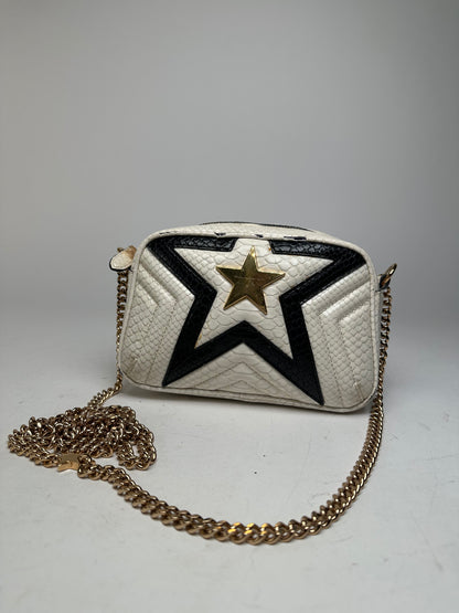 Vintage Stella Mc Cartney Snake Emblossed Vegan Leather Shoulder Bag Black White