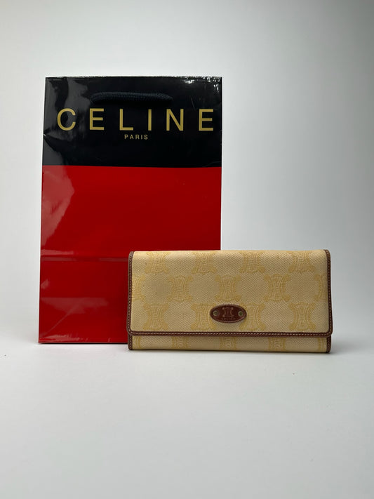 Vintage Celine Paris Monogram Wallet cream brown