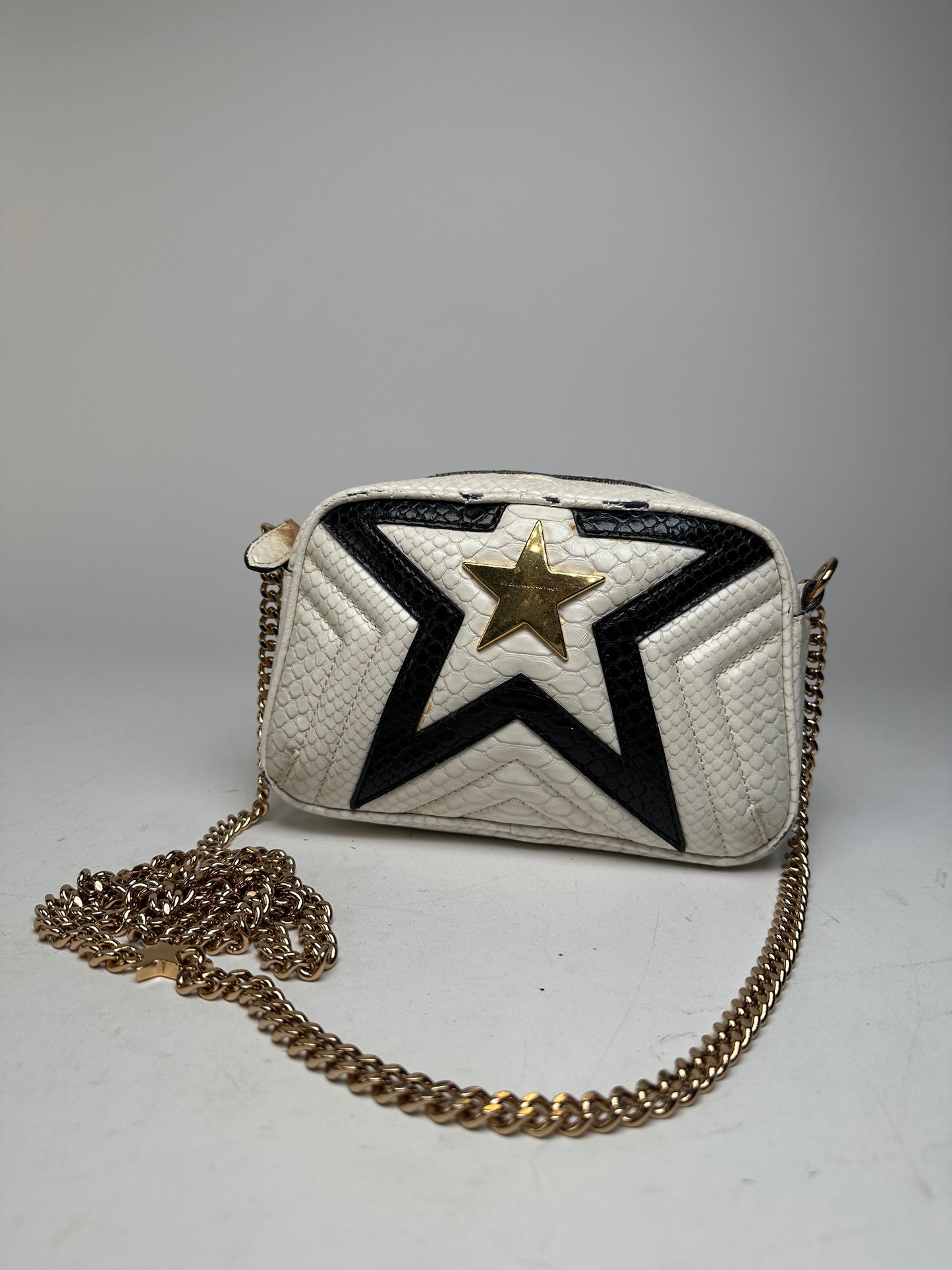 Vintage Stella Mc Cartney Snake Emblossed Vegan Leather Shoulder Bag Black White