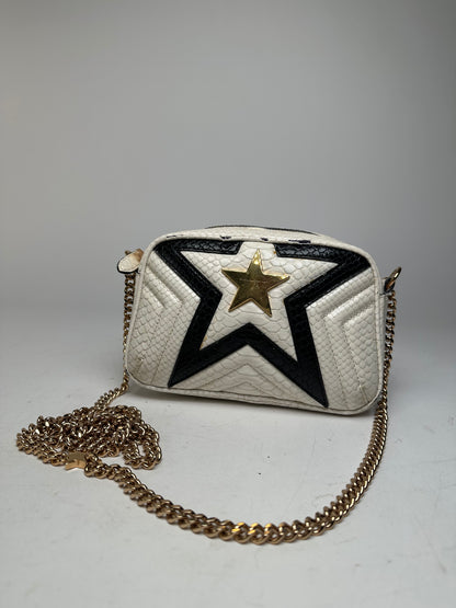 Vintage Stella Mc Cartney Snake Emblossed Vegan Leather Shoulder Bag Black White