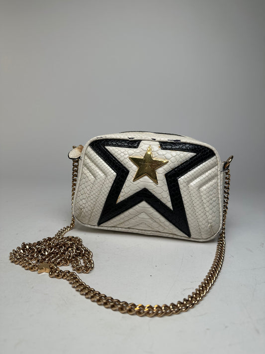 Vintage Stella Mc Cartney Snake Emblossed Vegan Leather Shoulder Bag Black White