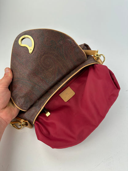 Vintage Etro Paisley Canvas Flap Shoulder Bag Burgundy