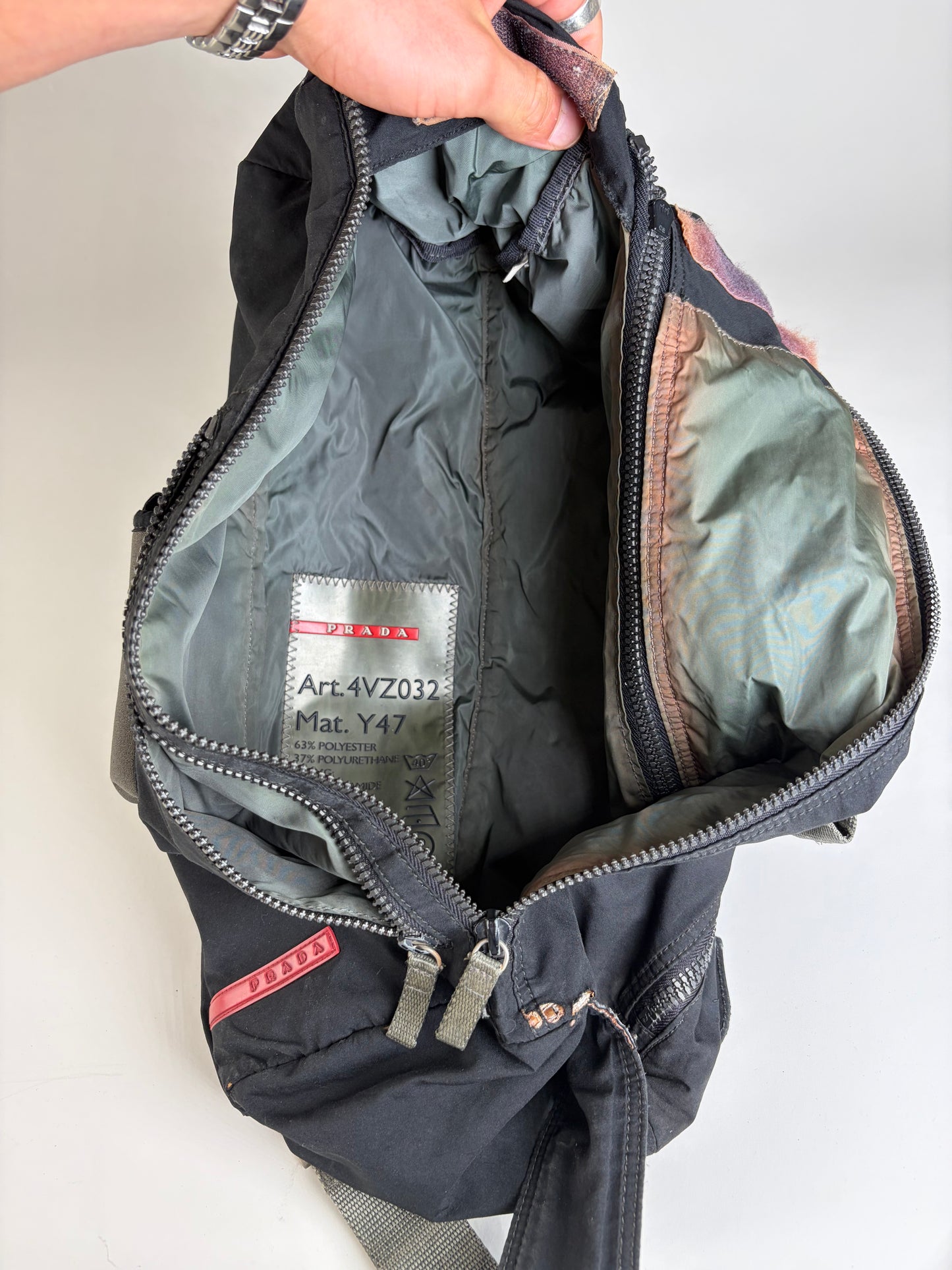 Vintage Prada Nylon Shoulder Bag Black Silver