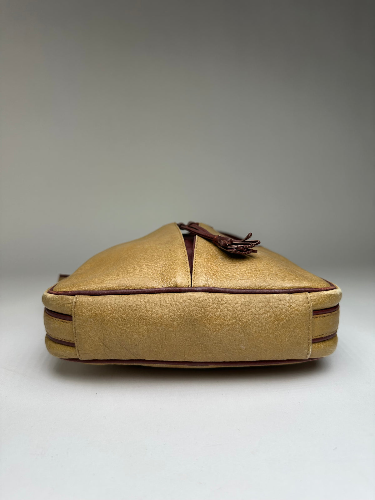 Vintage Cartier Must de Cartier Textured Leather Crossbody Bag Tan Burgundy
