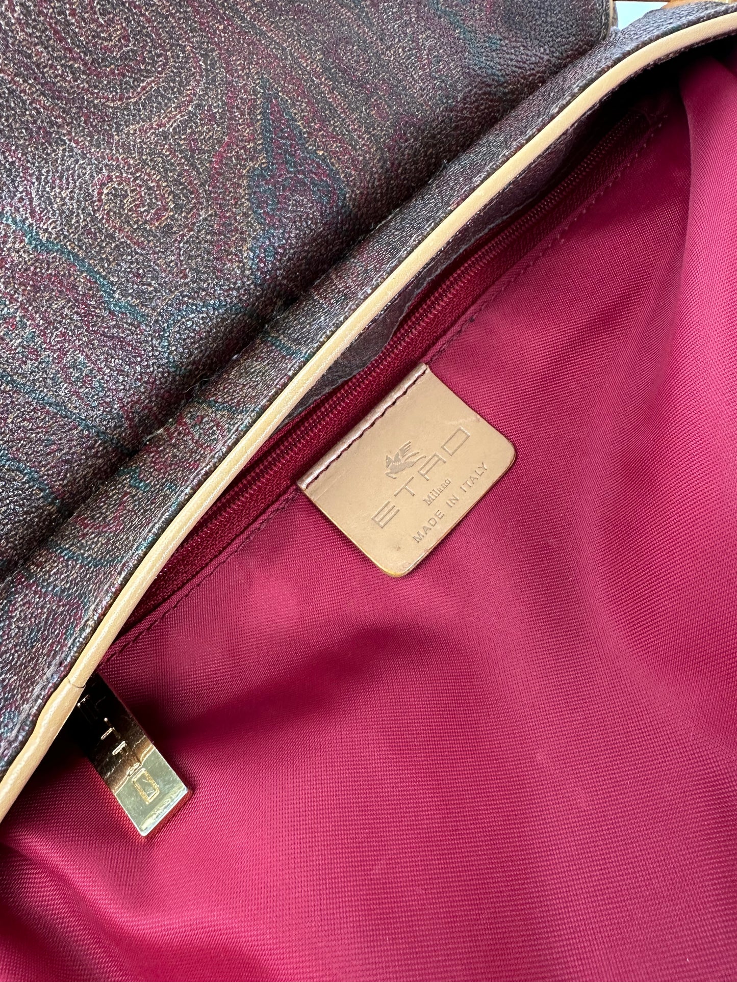 Vintage Etro Paisley Canvas Flap Shoulder Bag Burgundy