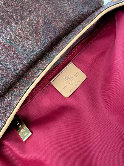 Vintage Etro Paisley Canvas Flap Shoulder Bag Burgundy