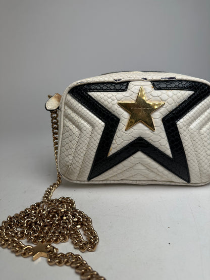 Vintage Stella Mc Cartney Snake Emblossed Vegan Leather Shoulder Bag Black White