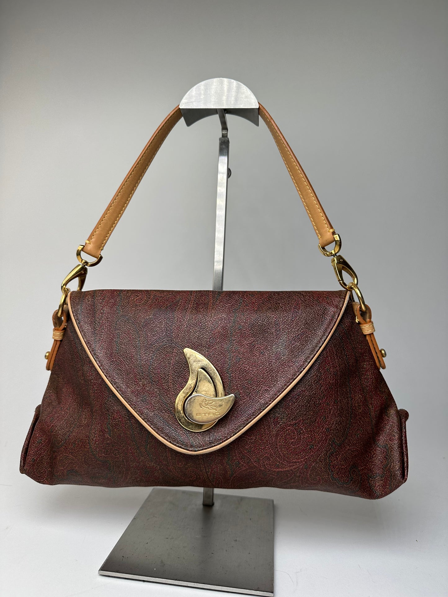 Vintage Etro Paisley Canvas Flap Shoulder Bag Burgundy