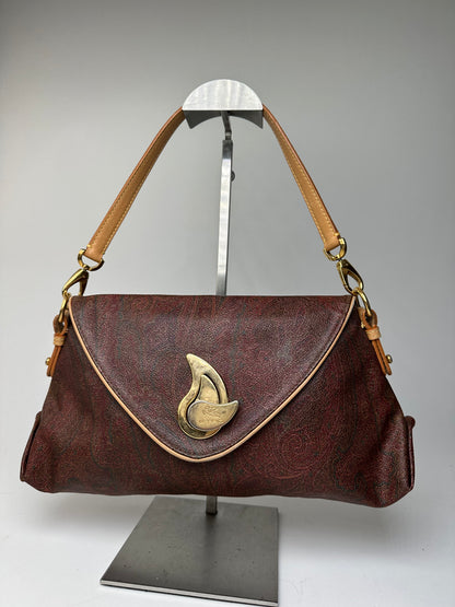 Vintage Etro Paisley Canvas Flap Shoulder Bag Burgundy