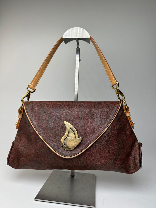 Vintage Etro Paisley Canvas Flap Shoulder Bag Burgundy