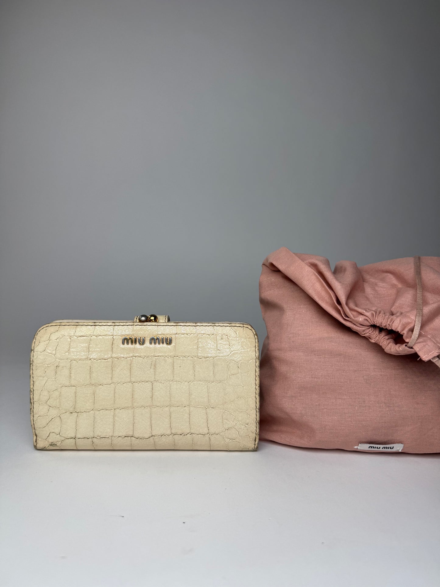 Vintage Miu Miu Leather Crocodile Emblossed White