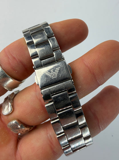 Vintage Giorgio Armani Emporio Armani Stainless Steel Quartz Watch Early 2000s Silver