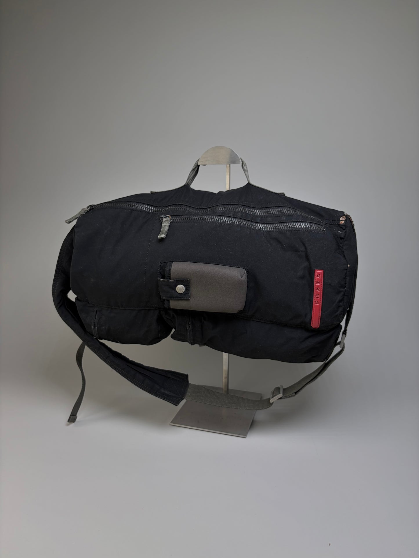 Vintage Prada Nylon Shoulder Bag Black Silver