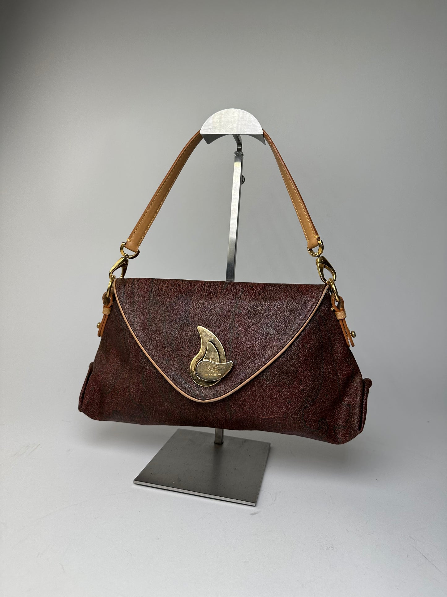 Vintage Etro Paisley Canvas Flap Shoulder Bag Burgundy