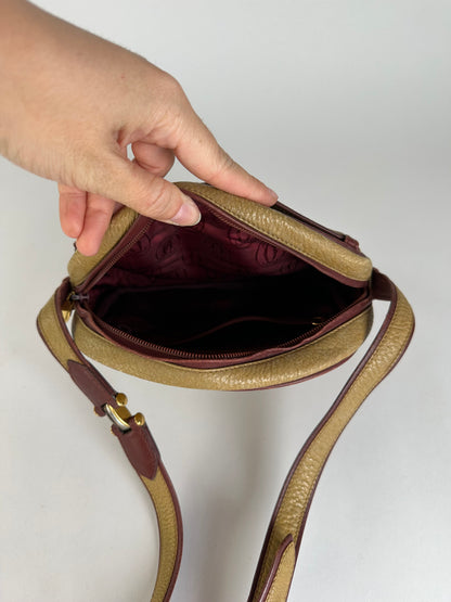 Vintage Cartier Must de Cartier Textured Leather Crossbody Bag Tan Burgundy