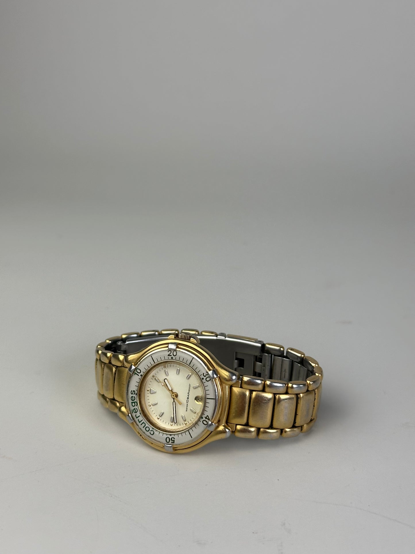 Vintage Courreges Stainless Steel Bracelet Watch Gold Silver
