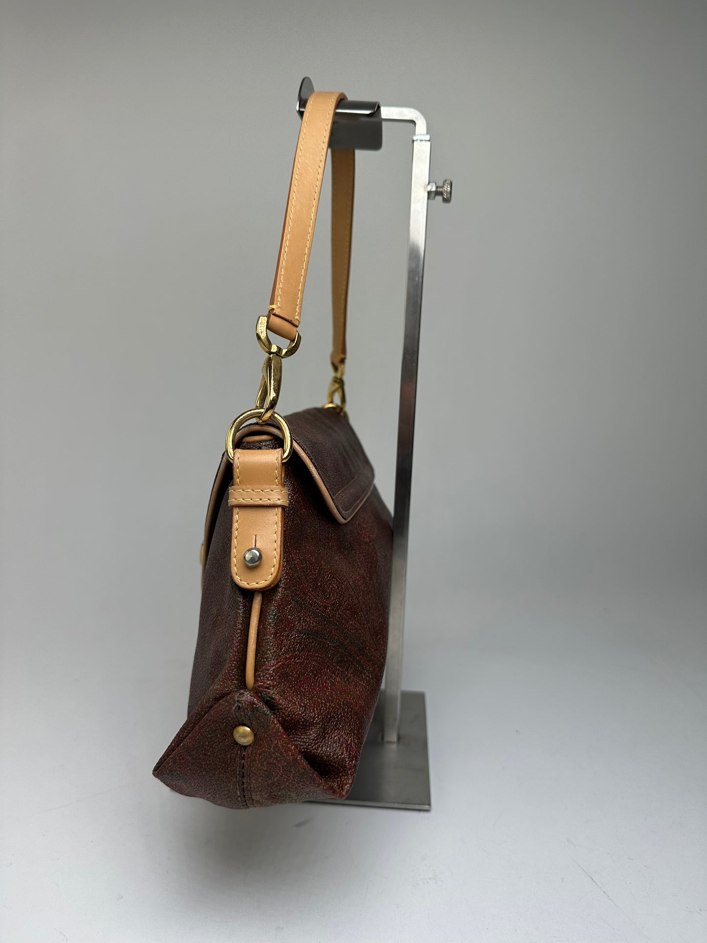 Vintage Etro Paisley Canvas Flap Shoulder Bag Burgundy