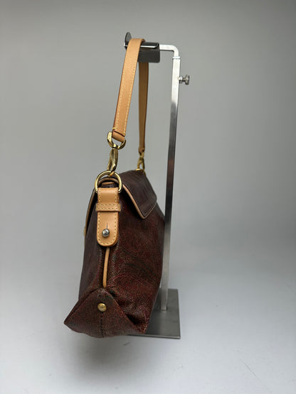 Vintage Etro Paisley Canvas Flap Shoulder Bag Burgundy