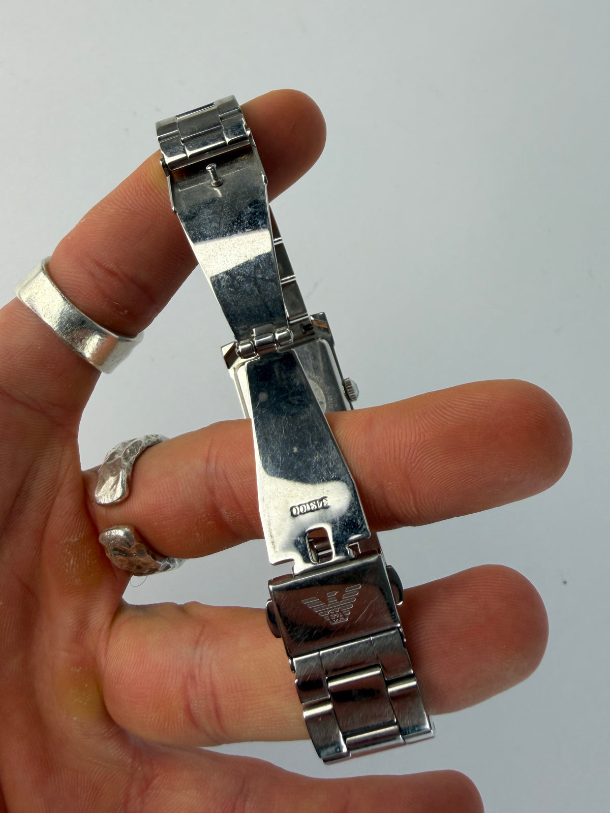 Vintage Giorgio Armani Emporio Armani Stainless Steel Quartz Watch Early 2000s Silver
