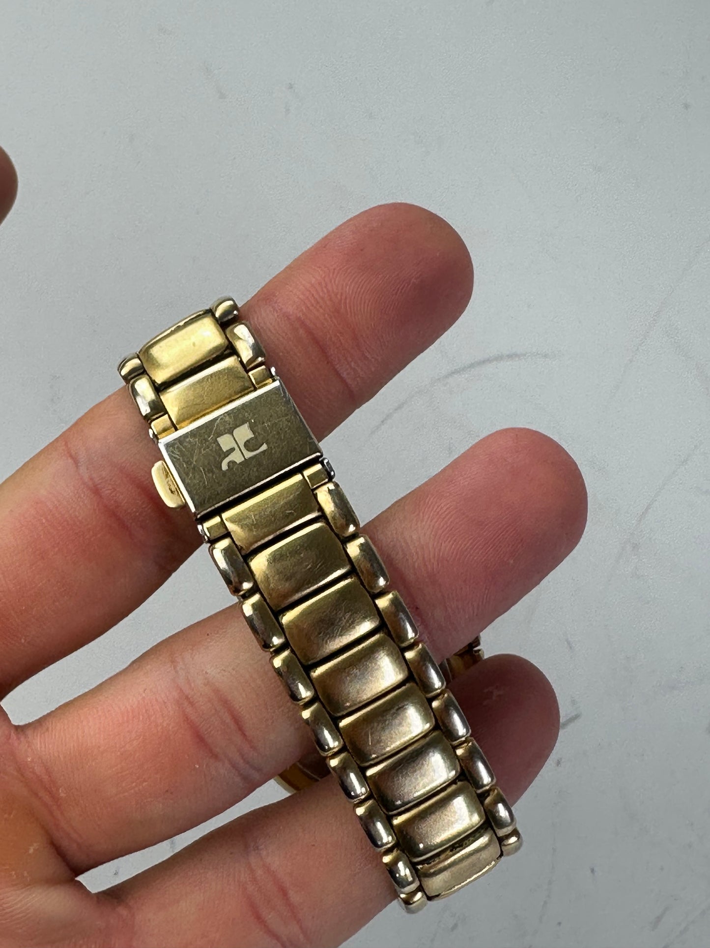Vintage Courreges Stainless Steel Bracelet Watch Gold Silver