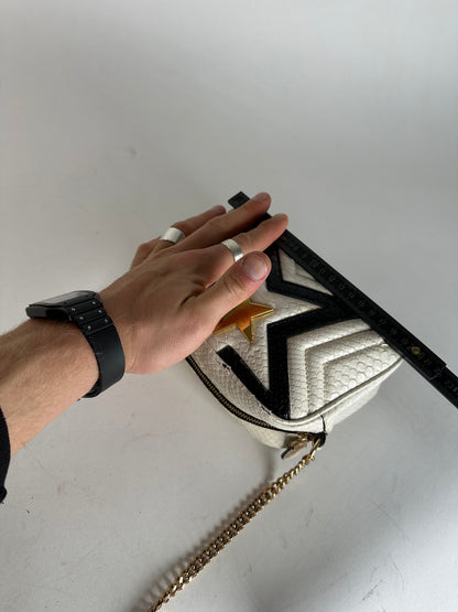 Vintage Stella Mc Cartney Snake Emblossed Vegan Leather Shoulder Bag Black White