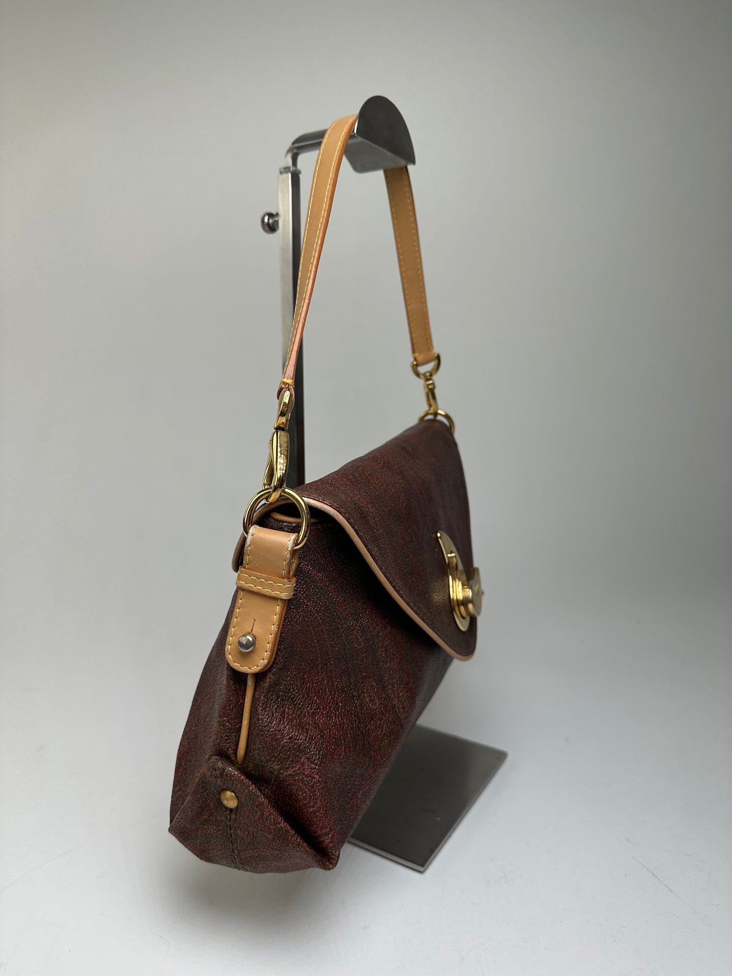 Vintage Etro Paisley Canvas Flap Shoulder Bag Burgundy