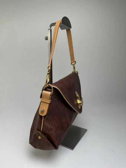 Vintage Etro Paisley Canvas Flap Shoulder Bag Burgundy