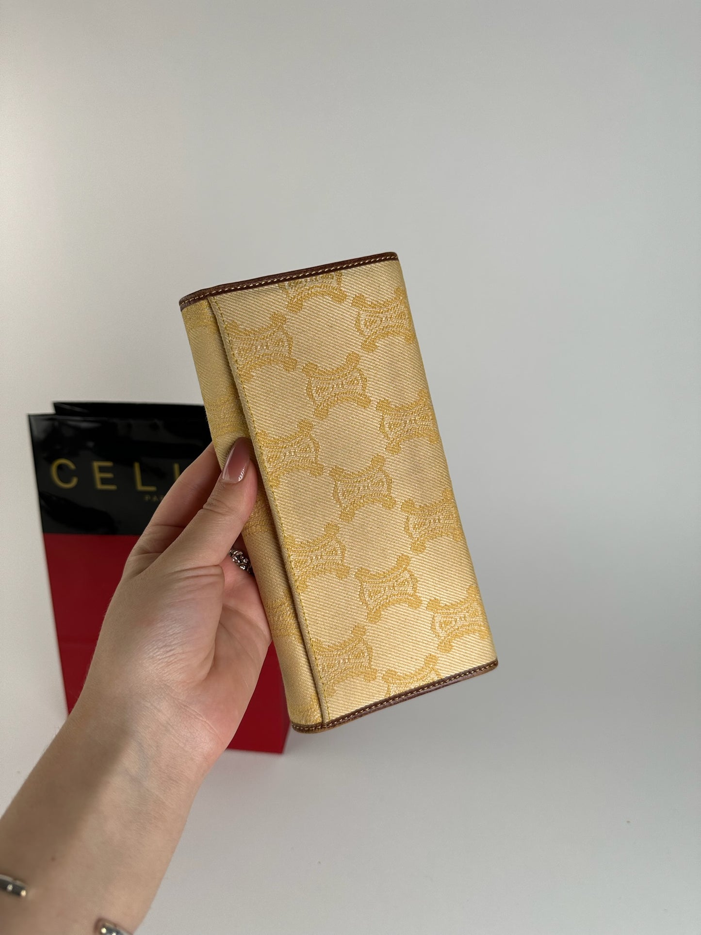 Vintage Celine Paris Monogram Wallet cream brown