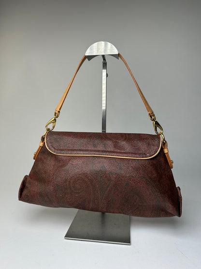Vintage Etro Paisley Canvas Flap Shoulder Bag Burgundy