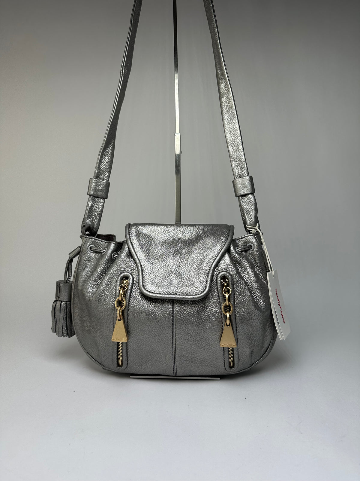 Vintage Chloe See by Chloé Pebbled Leather Flap Crossbody Bag c. Mid-2000s Silver