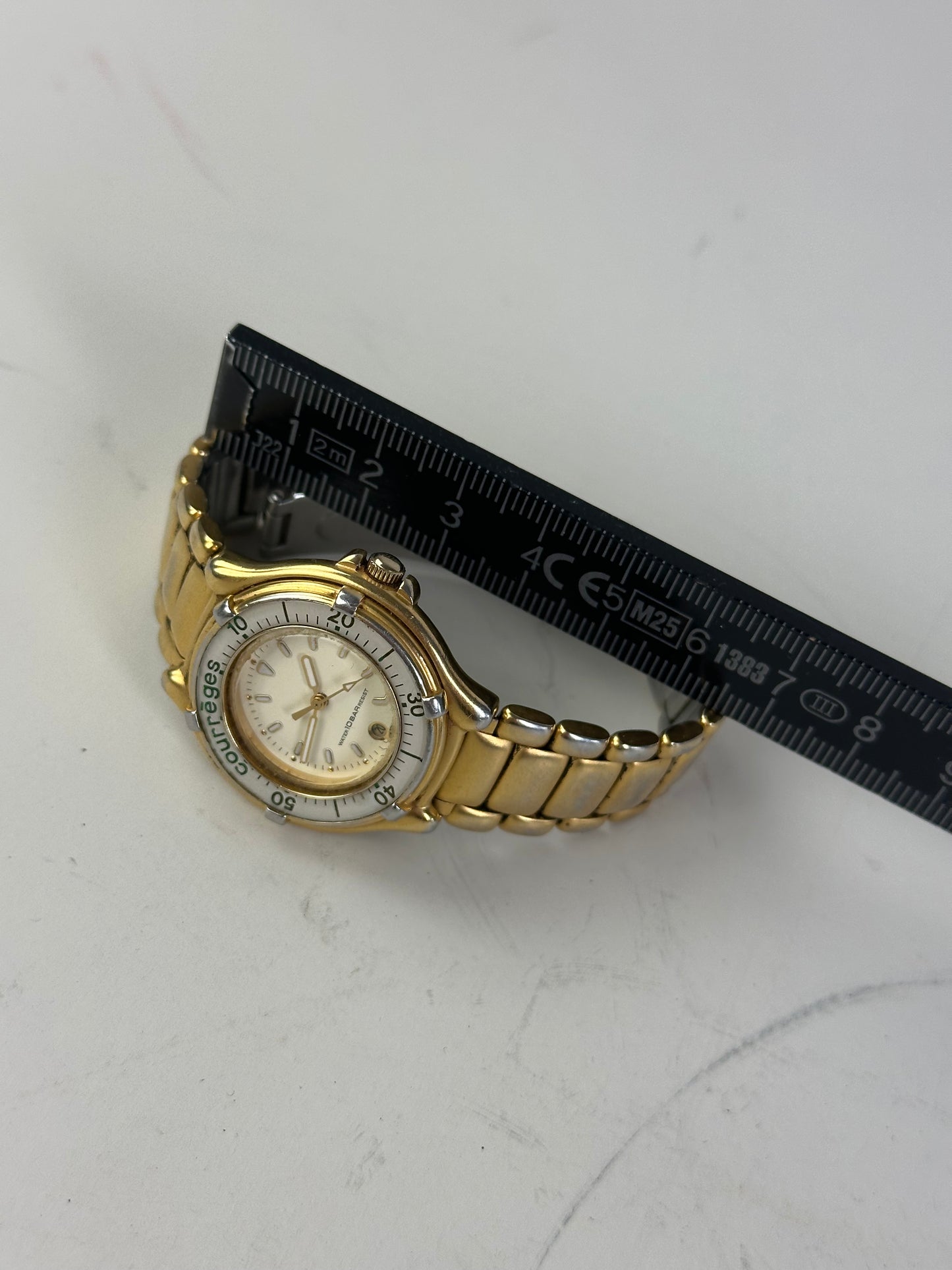 Vintage Courreges Stainless Steel Bracelet Watch Gold Silver