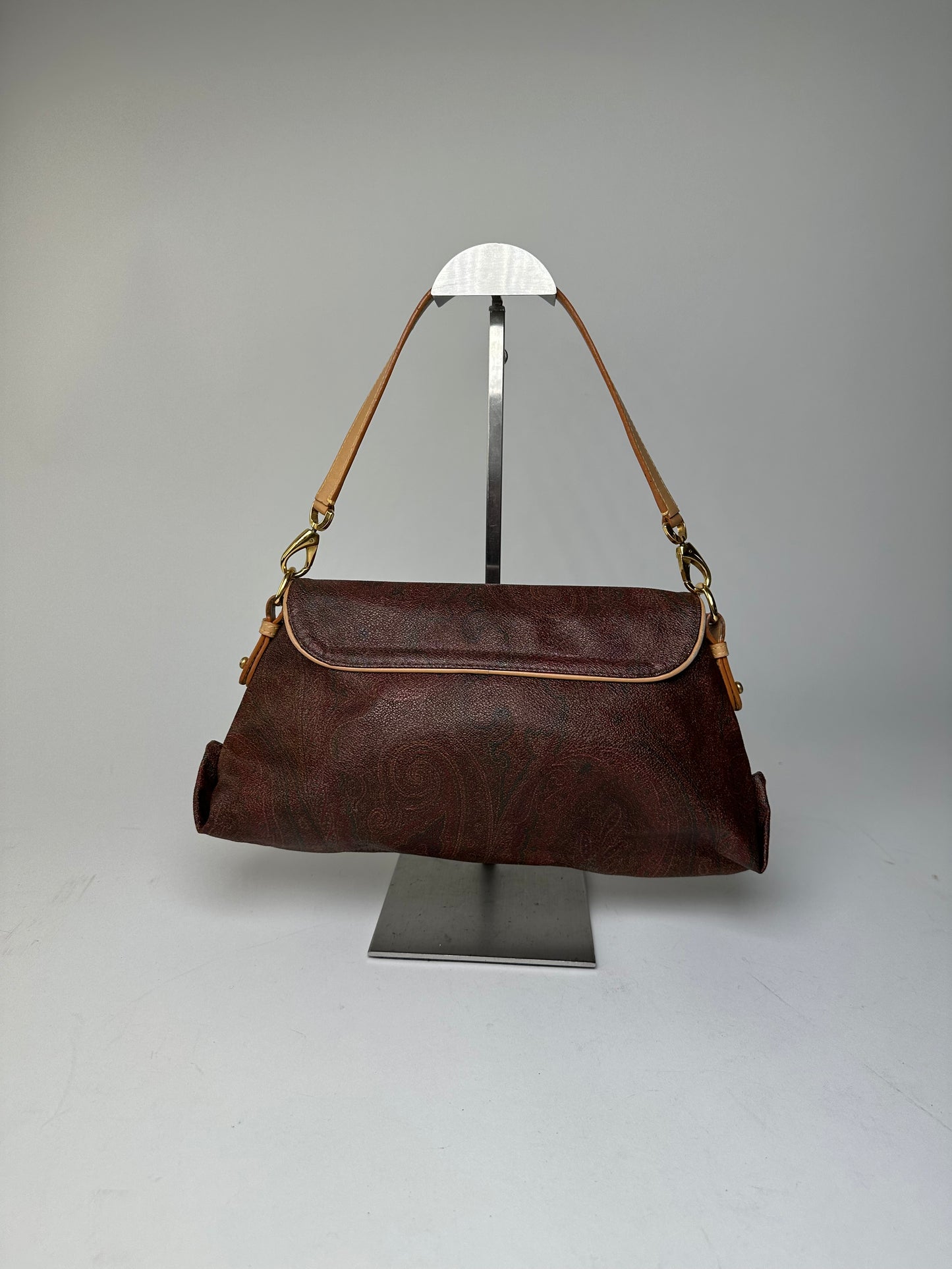 Vintage Etro Paisley Canvas Flap Shoulder Bag Burgundy