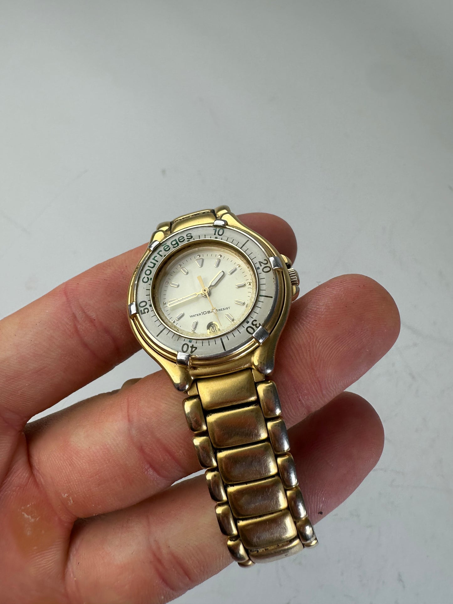 Vintage Courreges Stainless Steel Bracelet Watch Gold Silver