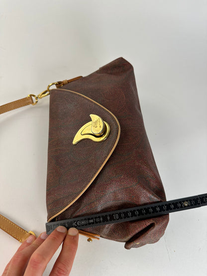 Vintage Etro Paisley Canvas Flap Shoulder Bag Burgundy