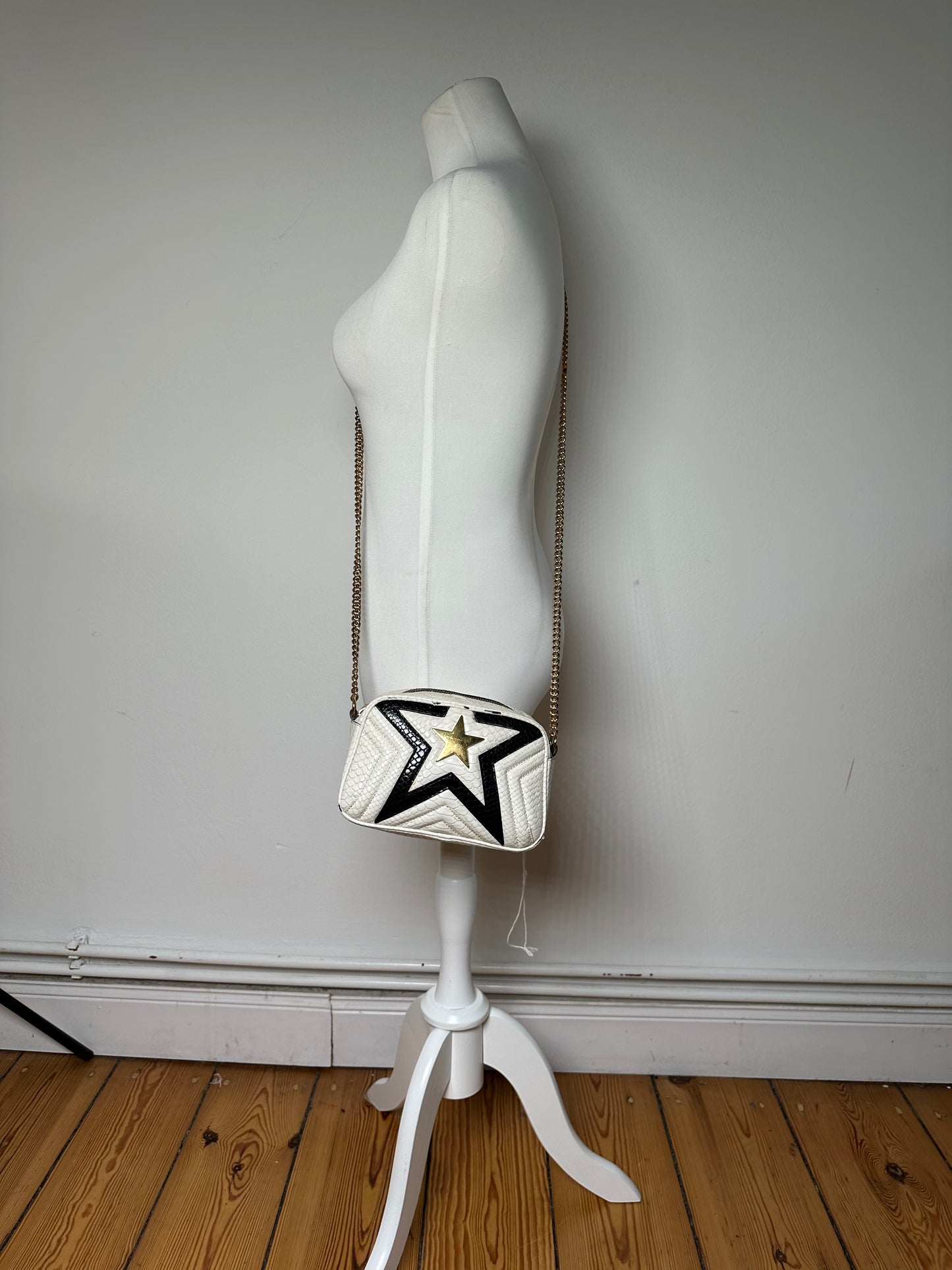 Vintage Stella Mc Cartney Snake Emblossed Vegan Leather Shoulder Bag Black White