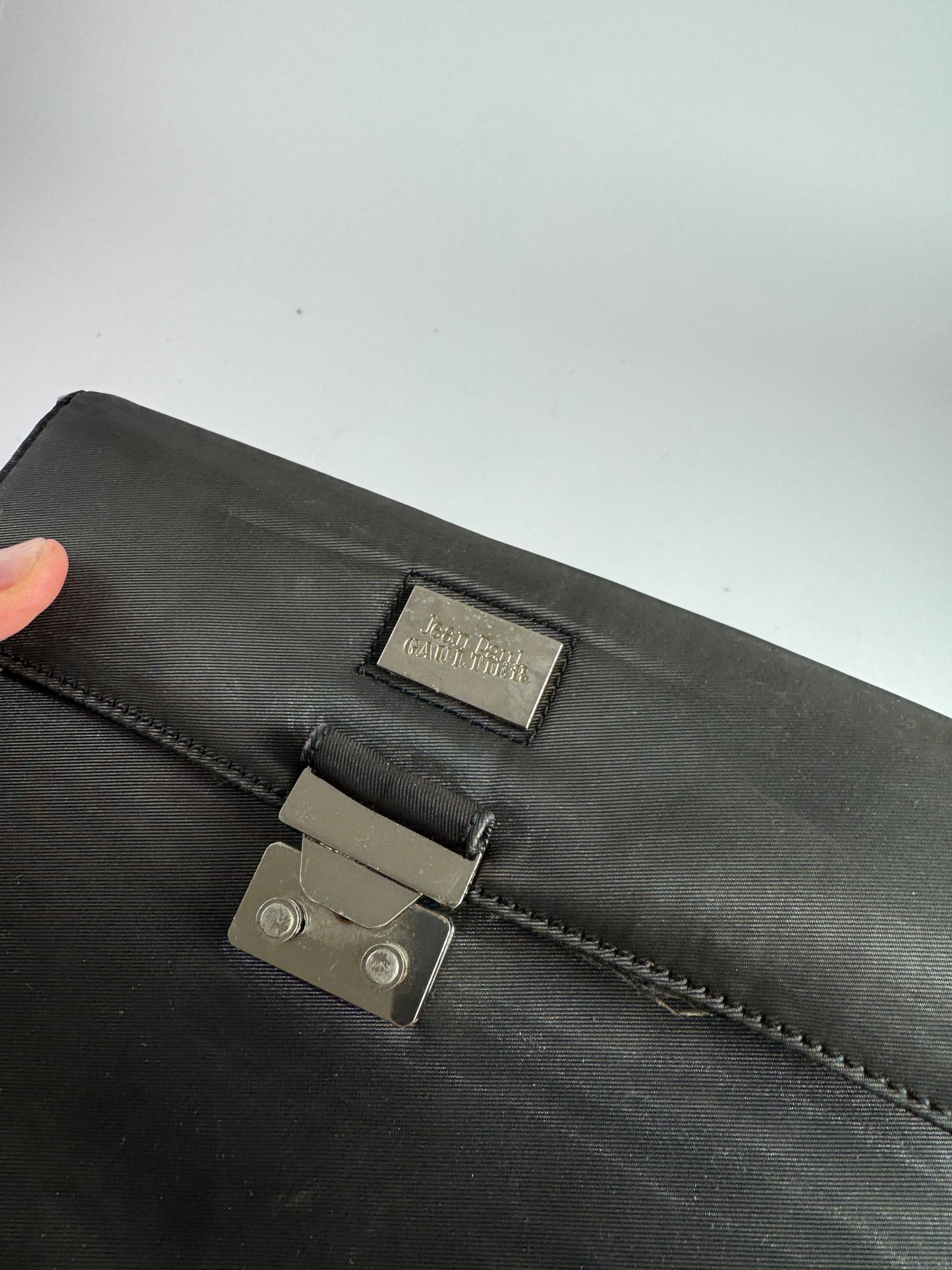 Pochette vintage en toile noire Jean Paul Gaultier