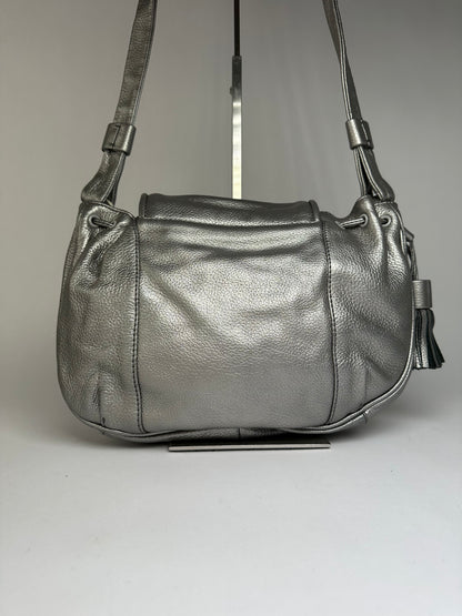 Vintage Chloe See by Chloé Pebbled Leather Flap Crossbody Bag c. Mid-2000s Silver