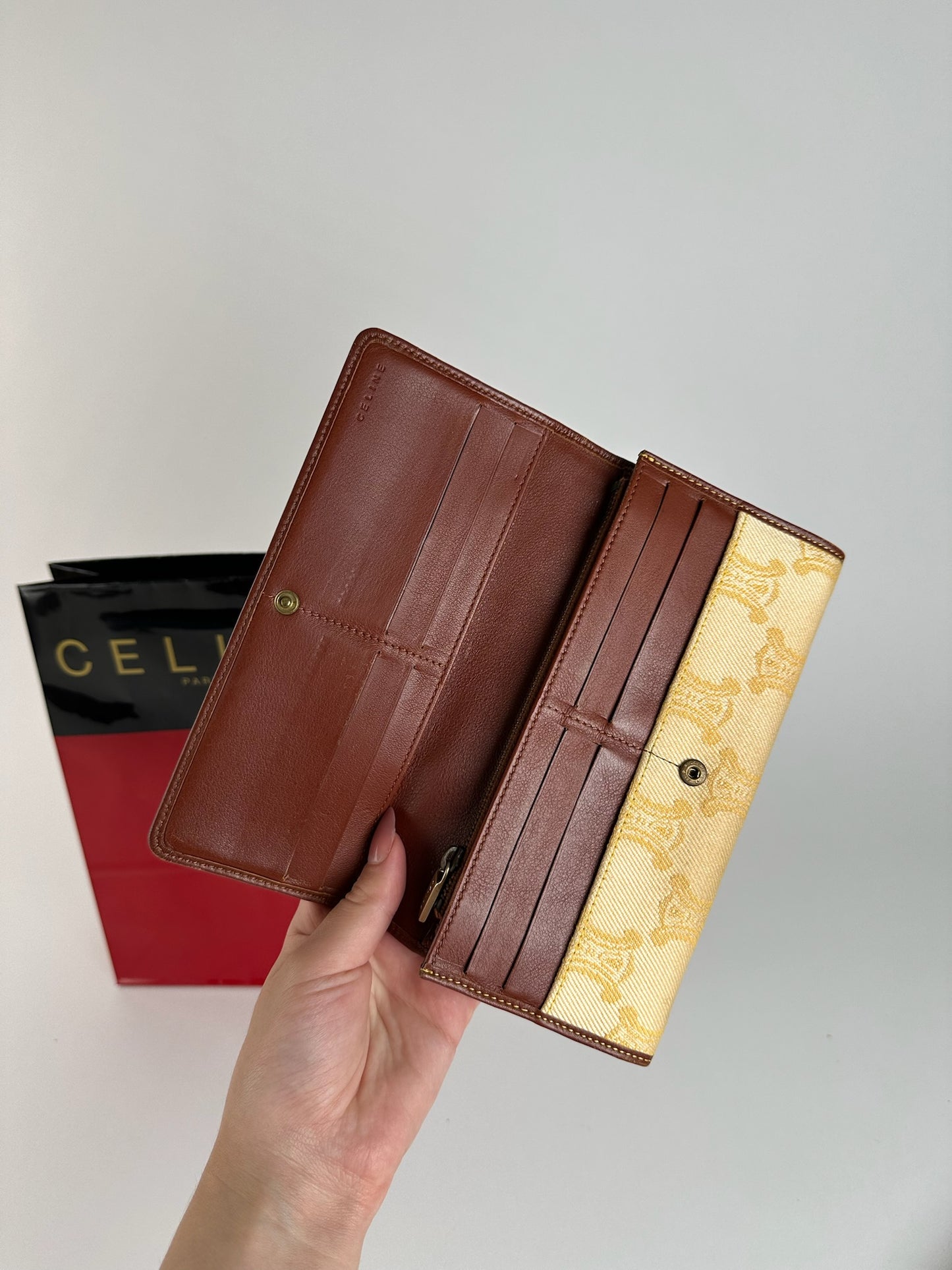 Vintage Celine Paris Monogram Wallet cream brown