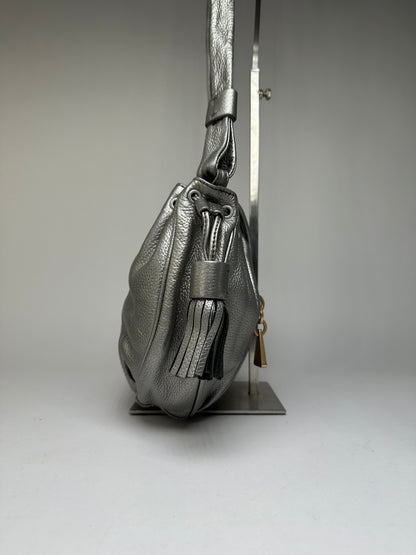 Vintage Chloe See by Chloé Pebbled Leather Flap Crossbody Bag c. Mid-2000s Silver