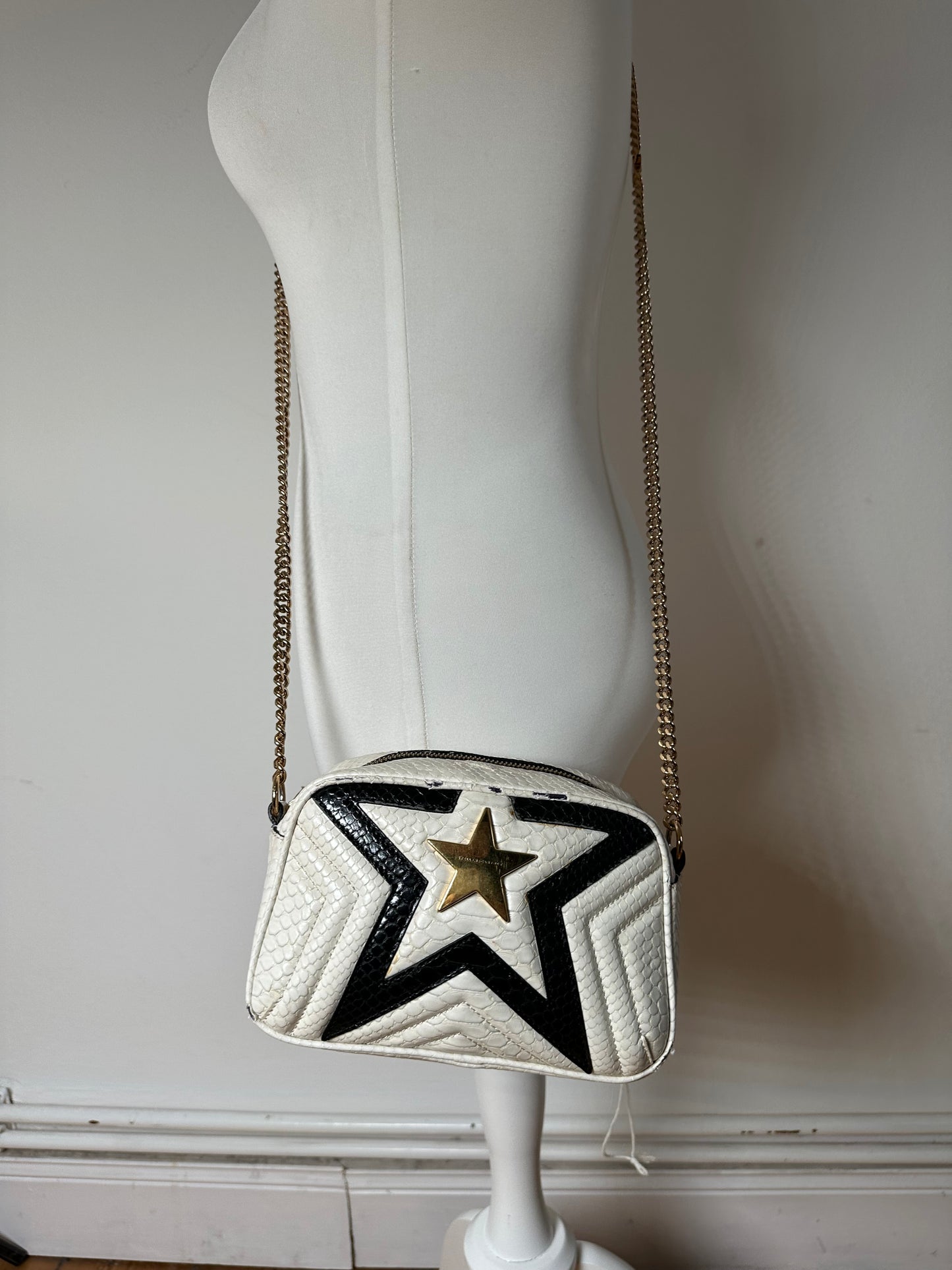 Vintage Stella Mc Cartney Snake Emblossed Vegan Leather Shoulder Bag Black White