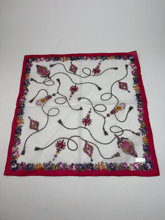 Vintage Dior Floral Scarf Red White